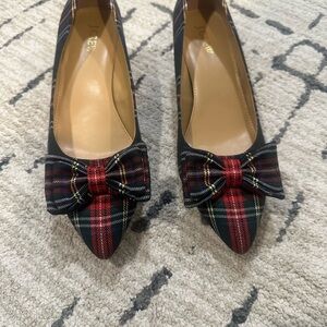 J. Crew Women's Plaid Bow Heels - Red and Black